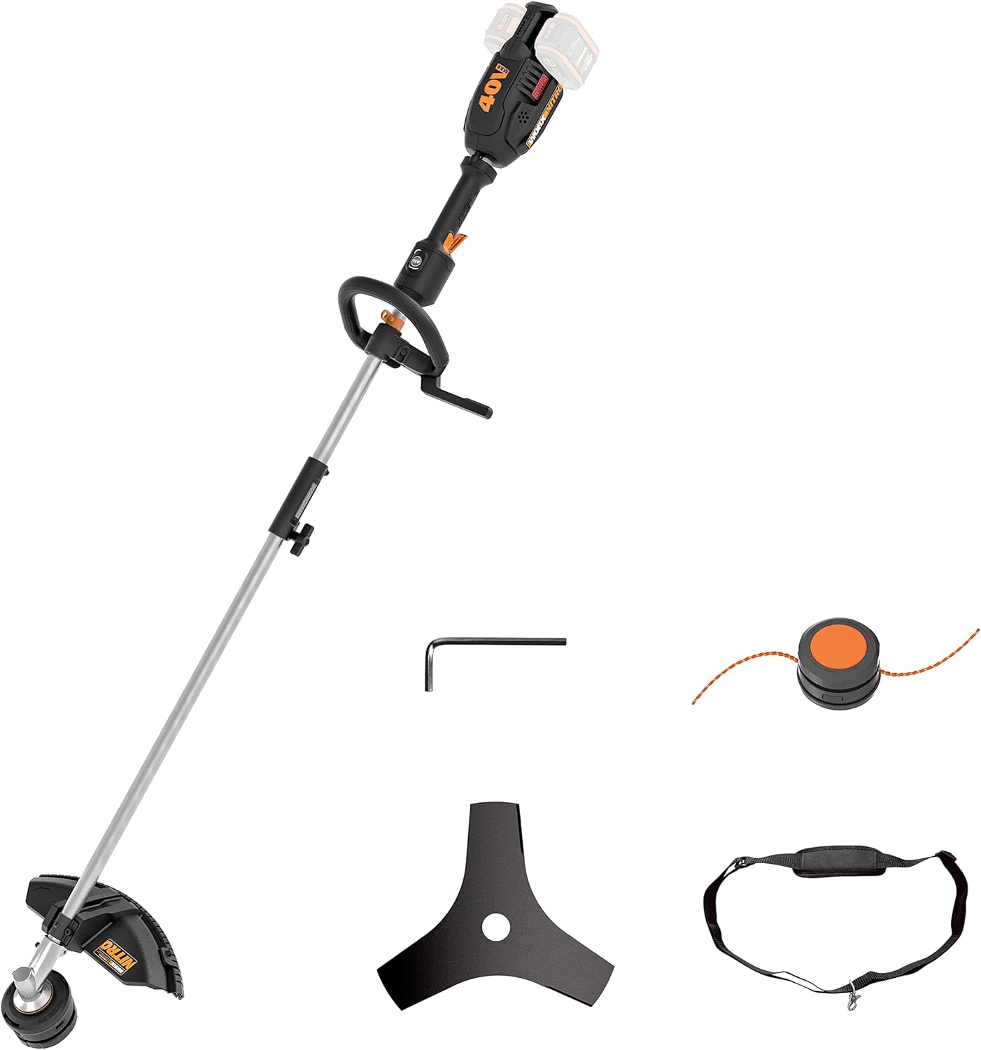 WORX Nitro WG186E.92 Akku Sense Rasentrimmer & Freischneider 40V (2x20V) - leistungsstarker bürstenloser Motor - Diverse Aufsätze - schneller Fadenwechsel - 38cm SchnittkreisØ - ohne Akku & Ladegerät