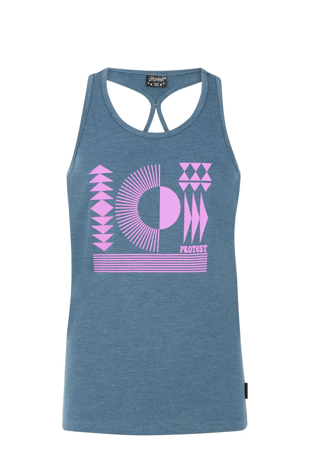 Protest singlet met printopdruk middenblauw/roze