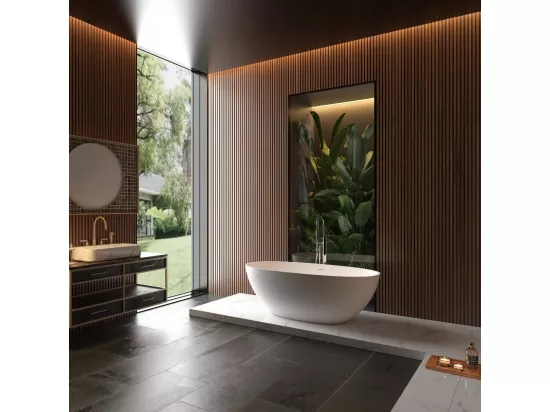 Baignoire îlot design en solid surface ovale MALMO 165 cm