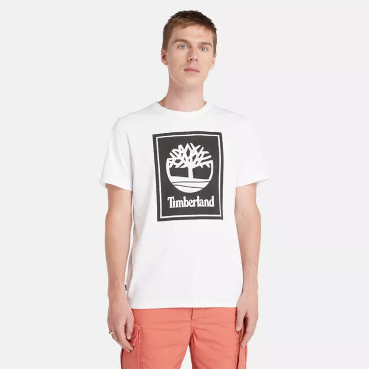 T-shirt à logo bloc pour homme en blanc