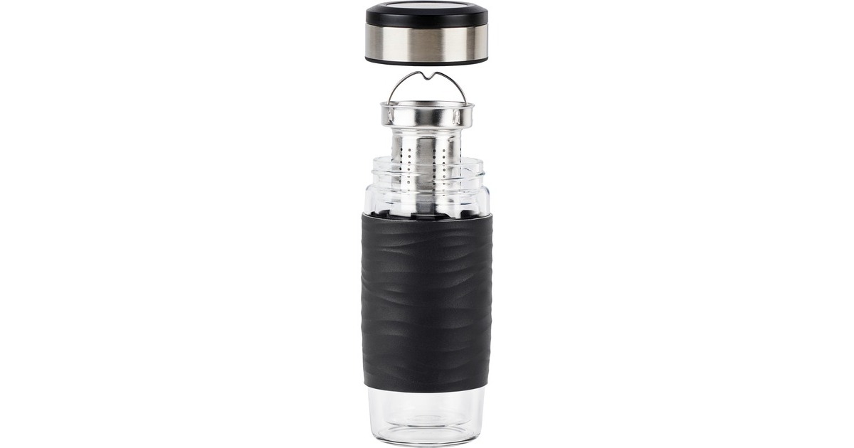 EmsaTea Mug Thermosbeker 0,4 Liter  (Zwart/transparant, Glas, schroefdop)