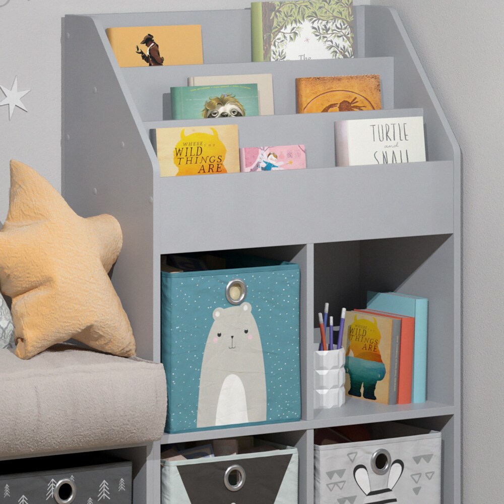 Vicco Kinderregal Bücherregal Wandregal Luigi Hellgrau 72x114 cm modern Kinderzimmer Regal Spielzeugregal Dekoregal Standregal Aufbewahrungsregal Würfelregal Ablage Fach freistehend Faltbox
