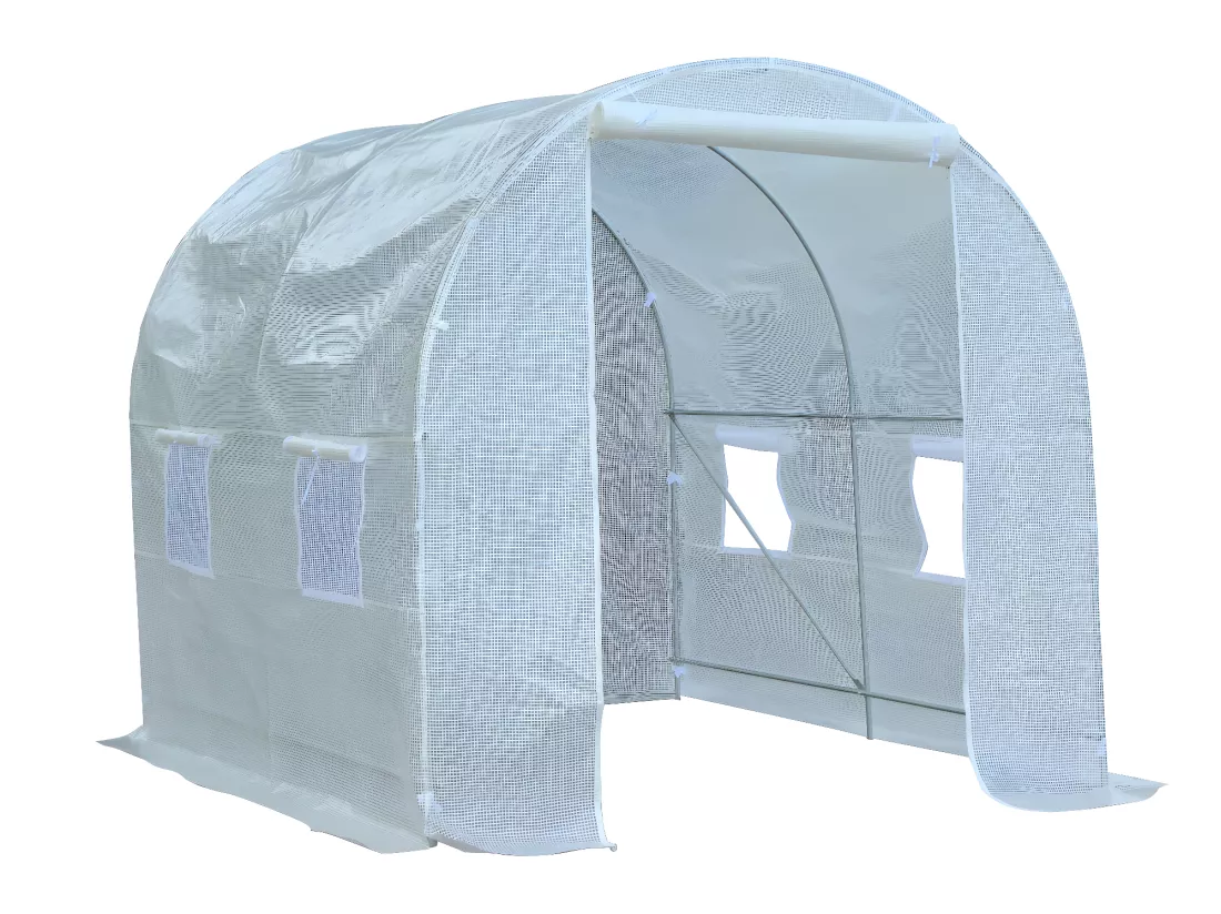 Serre de jardin tunnel surface sol 5 m² 2,5L x 2l x 2H m châssis tubulaire renforcé 18 mm 4 fenêtres blanc