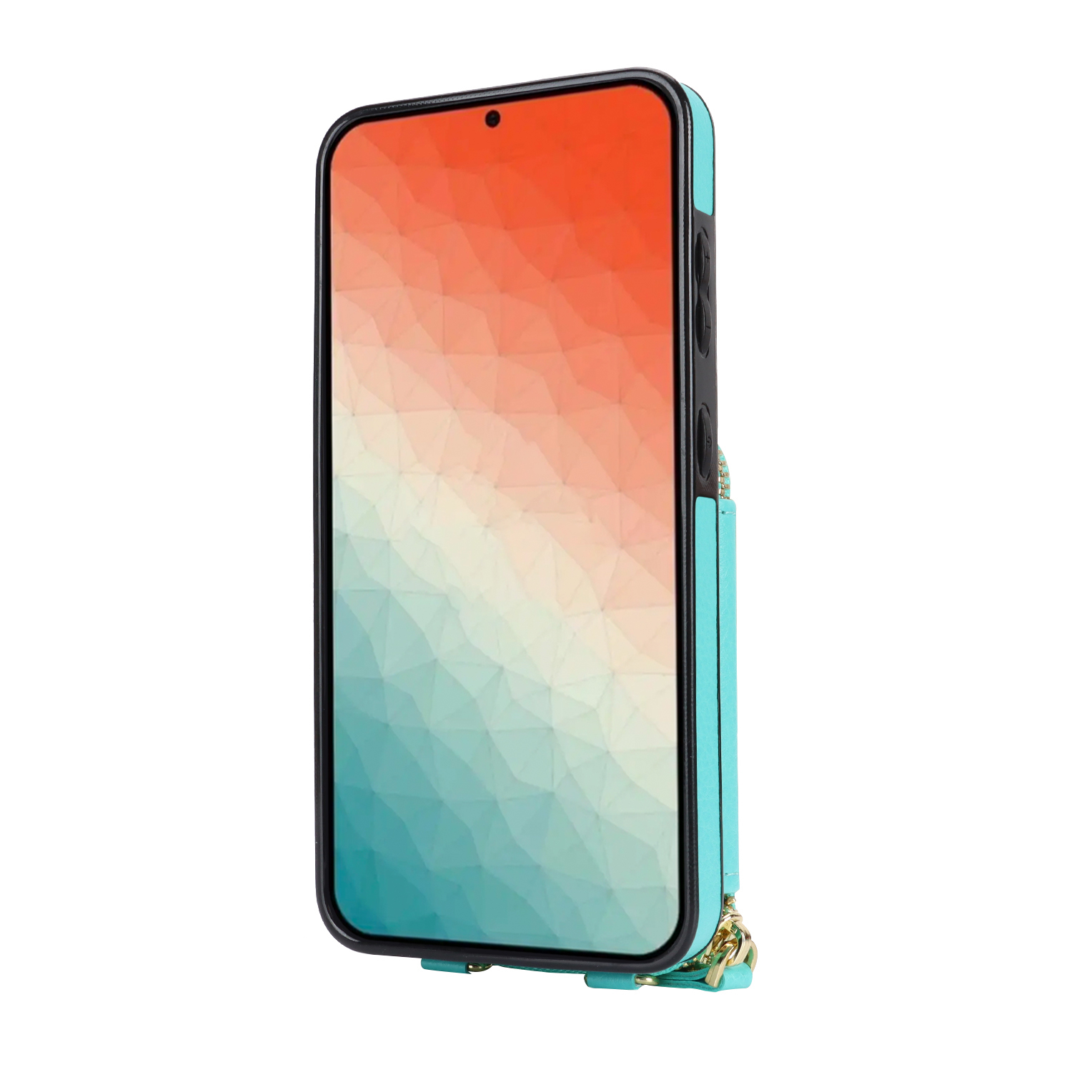 Samsung Galaxy S24 Necklace Leder Schutz Hülle mit Kartenfächer   Handykette (140cm) - Türkis
