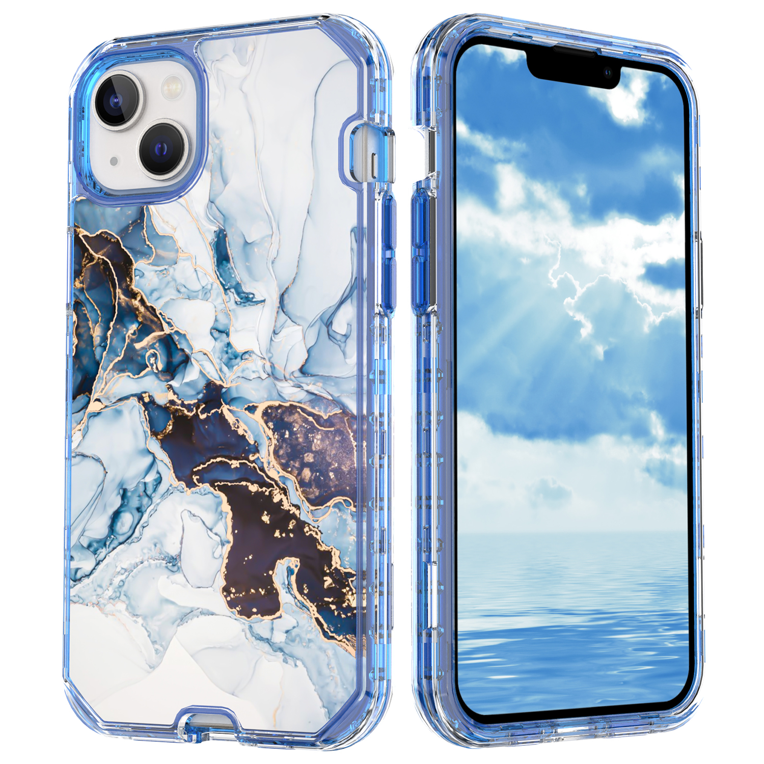 iPhone SE (2022/2020) / 8 / 7 Hybrid Hülle TPU Bumper mit Acryl Rückseite im Marble Marmor Design - Style 3