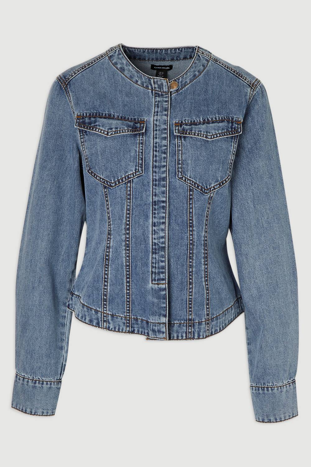 KarenMillen Chemise Western Ajustée en Denim sans Col