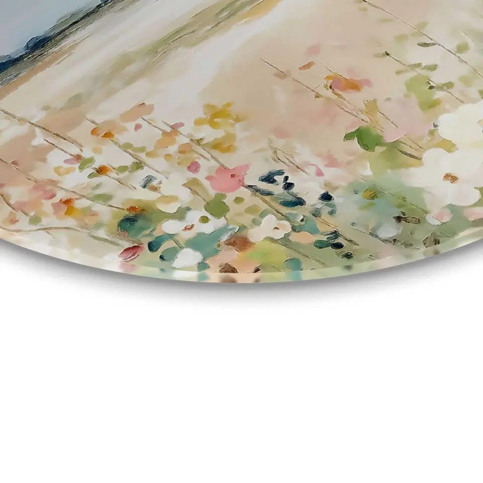 Glasschilderij Lente horizon - Ø 70cm - Beige