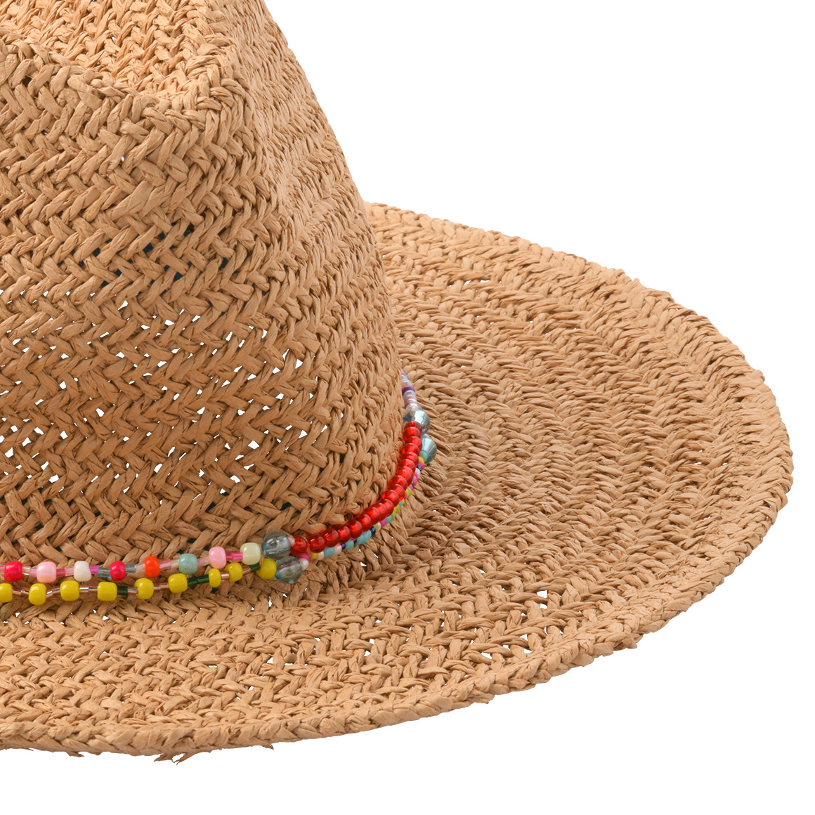 Gina Damen Strohhut mit Perlenband beige / bunt