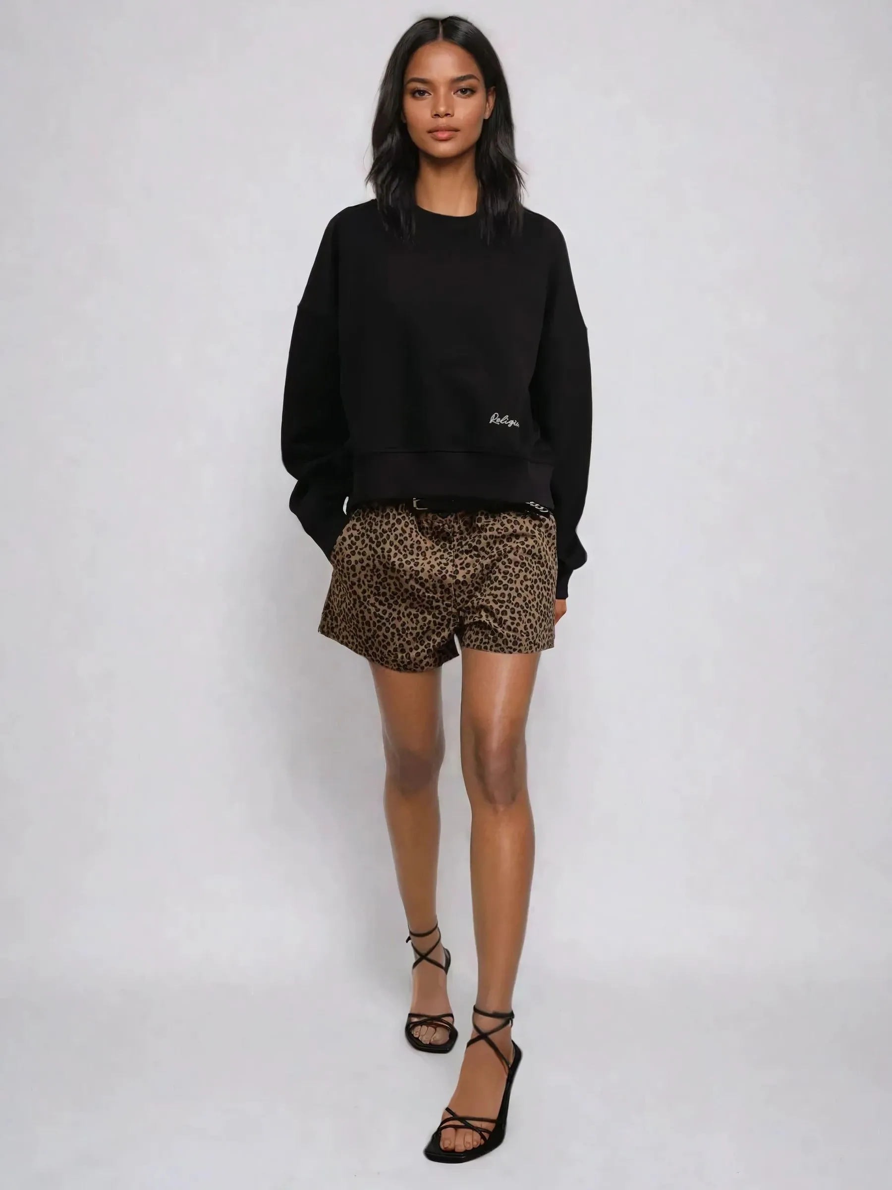 Religion Maeva 100% Cotton Shorts In Mixed Leopard Print