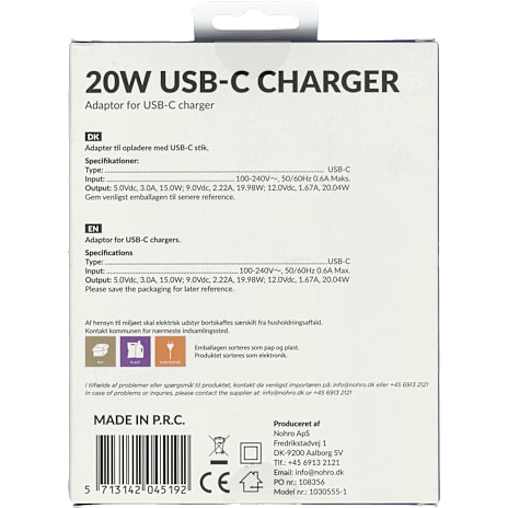 USB-C oplader-adapter - hvid