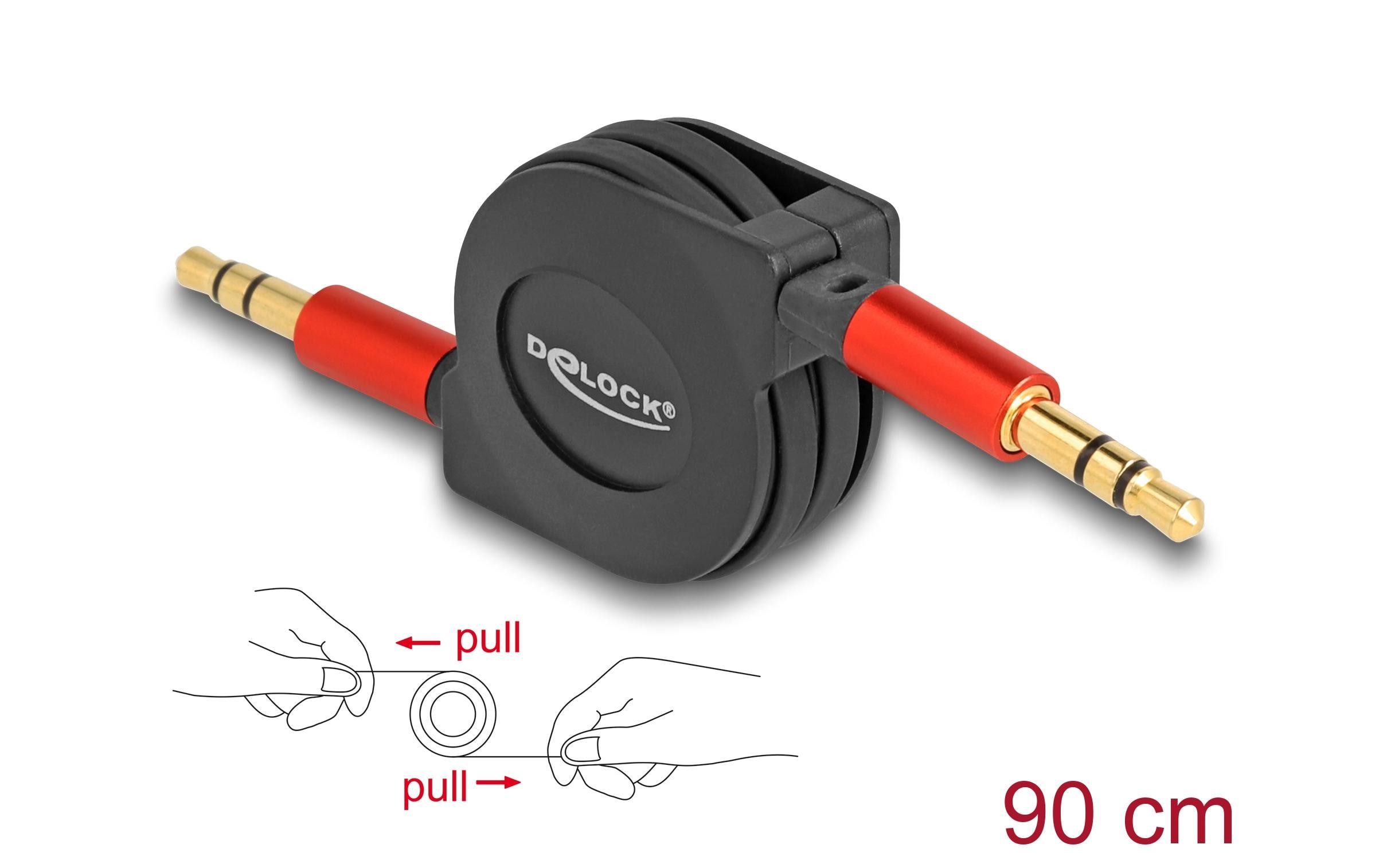 Audio-Kabel aufrollbar 3.5 mm Klinke - 3.5 mm Klinke 0.9 mDelock Audio Aufrollkabel 3.5 mm 3 Pin Klinkenstecker zu Klinkenstecker 90 cm