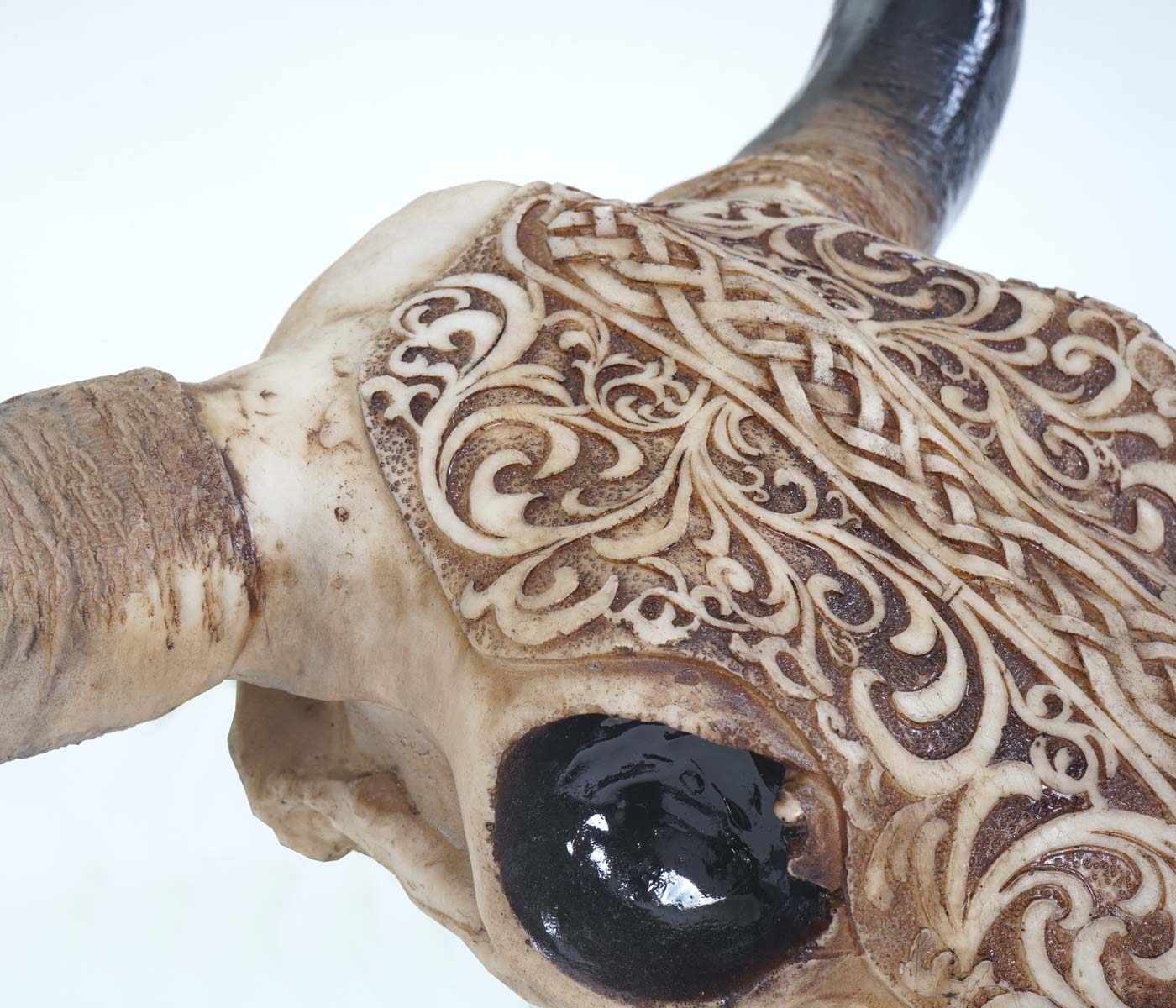 Deko Schädel 65cm MCW-T454, Polyresin Stier Bulle Longhorn Kopf Trophäe mit Tribal, In-/Outdoor