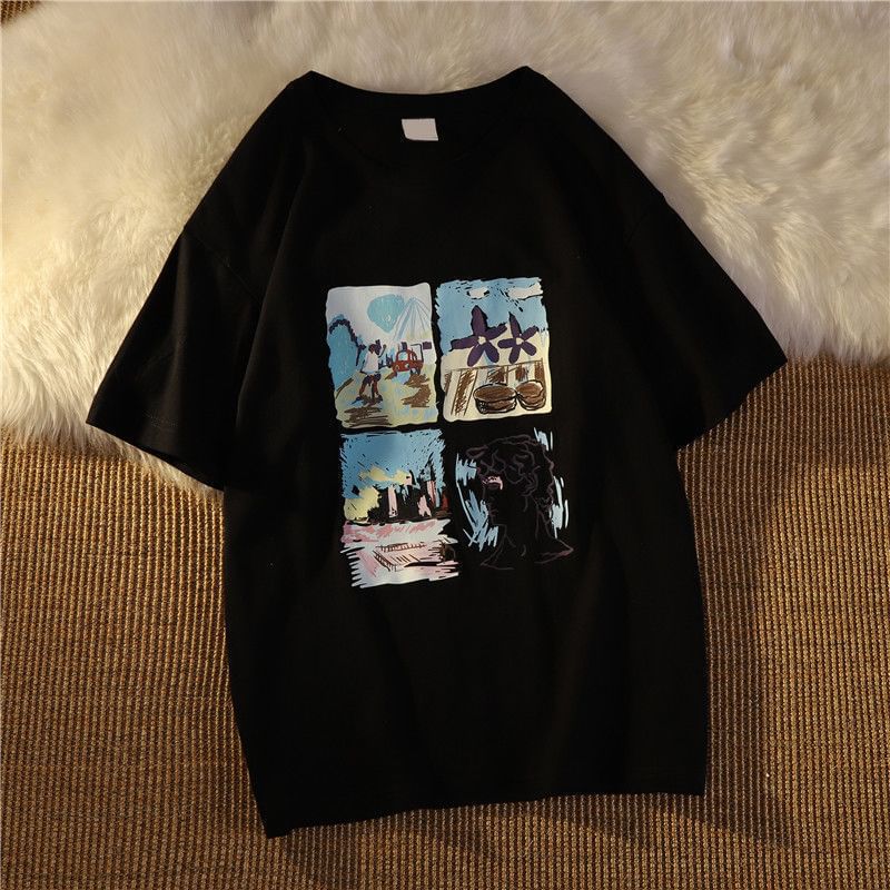 Kupyd - Koppels matchend T-shirt met elleboogmouwenprint
