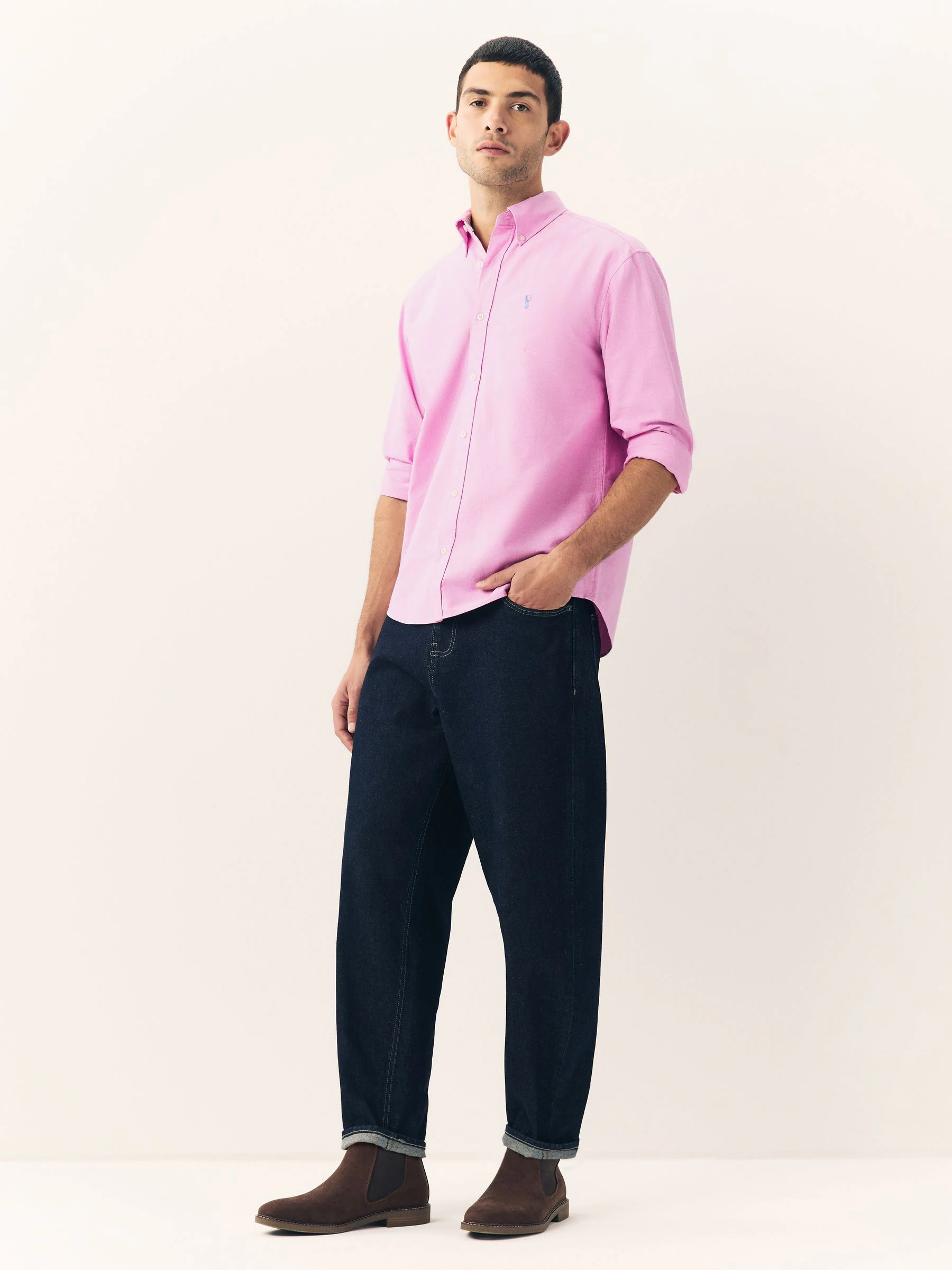 Roze - Normale Pasvorm - Oxford-hemd met lange mouwen