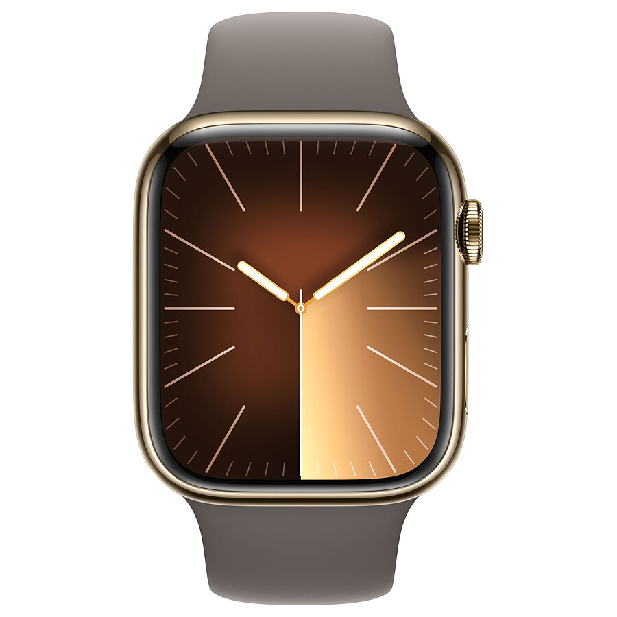 Apple Watch Series 9 GPS + Cellular - Acier Inoxydable Or - Bracelet Sport Band Argile - 45 mm - Taille M/L