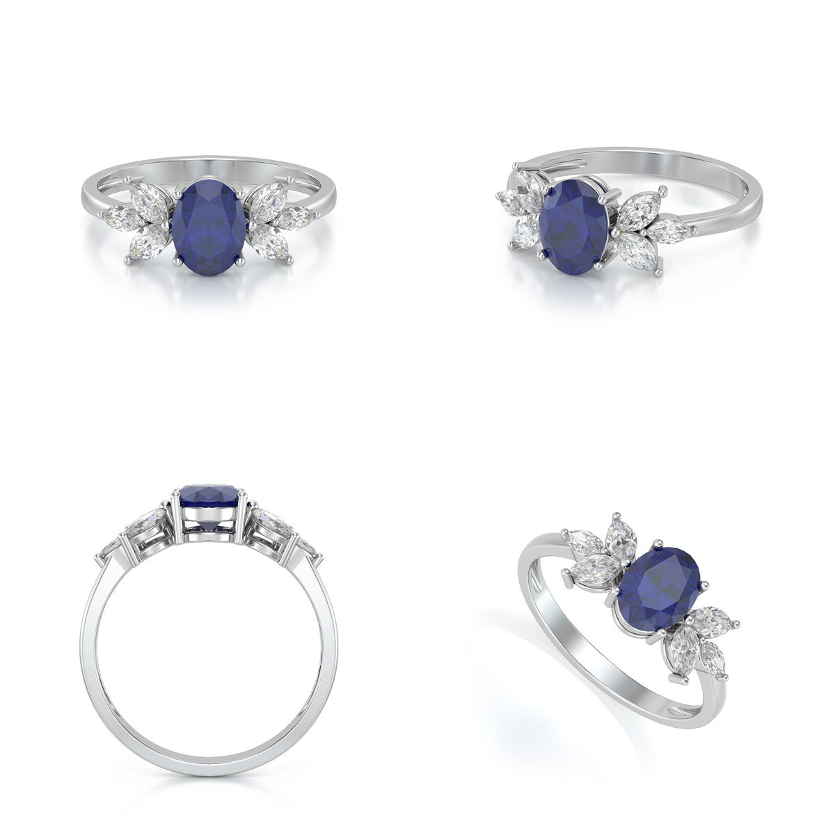 Bague ADEN Or 585 Blanc Saphir et diamants 1.938grs