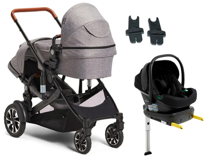 Beemoo Maxi 4 Twin Søskenvogn Inkl. Beemoo Route i-Size Babybilstol & Base, Grey/Black Stone