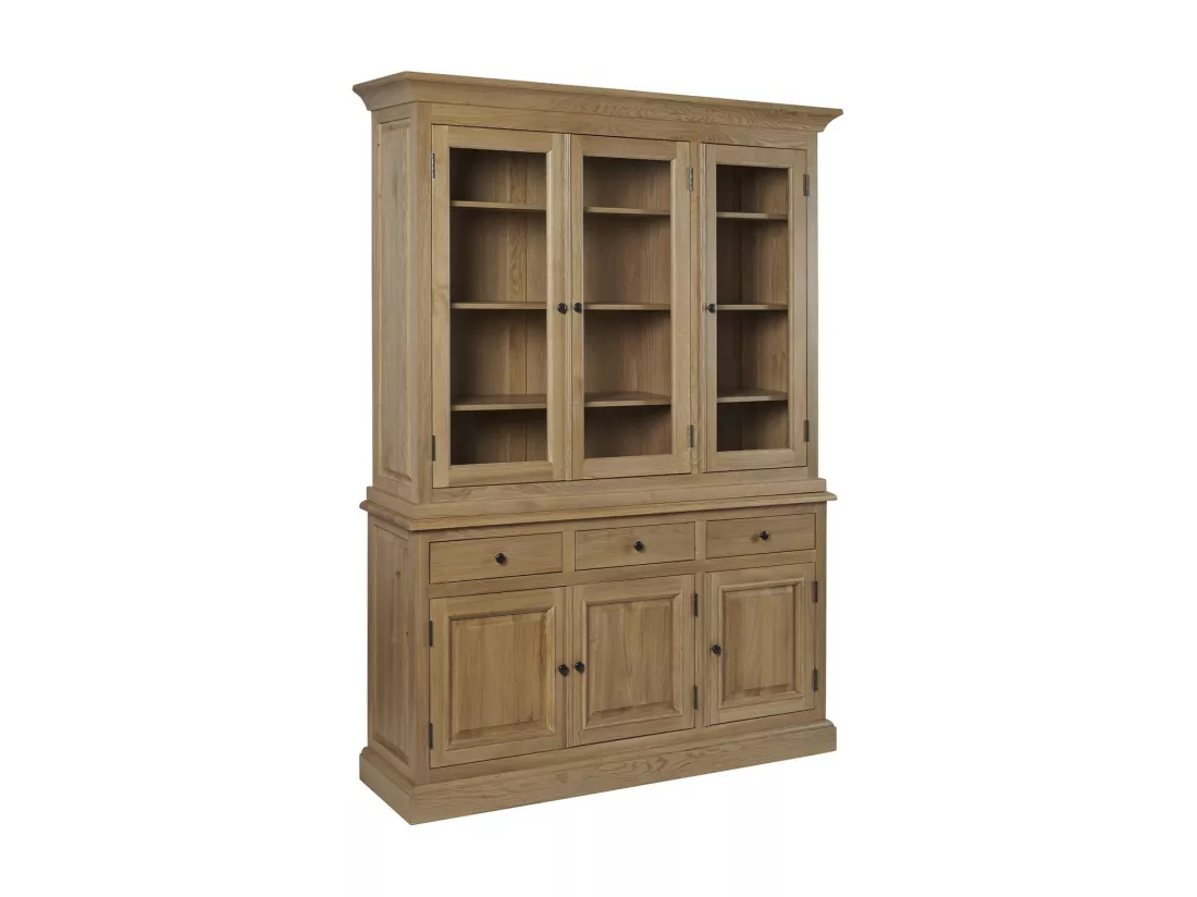 Buffet vaisselier en chêne 3 portes vitrées 3 tiroirs 3 portes bois - VICTORIA