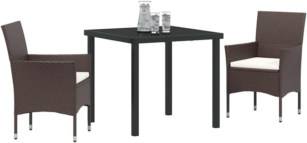 Gartenmöbel Essgruppe 160x80 cm Braun Poly-Rattan mit wetterfesten Sitzkissen Modernes Balkon-Terrassen-Set Robust und Langlebig für Garten Balkon und Terrasse