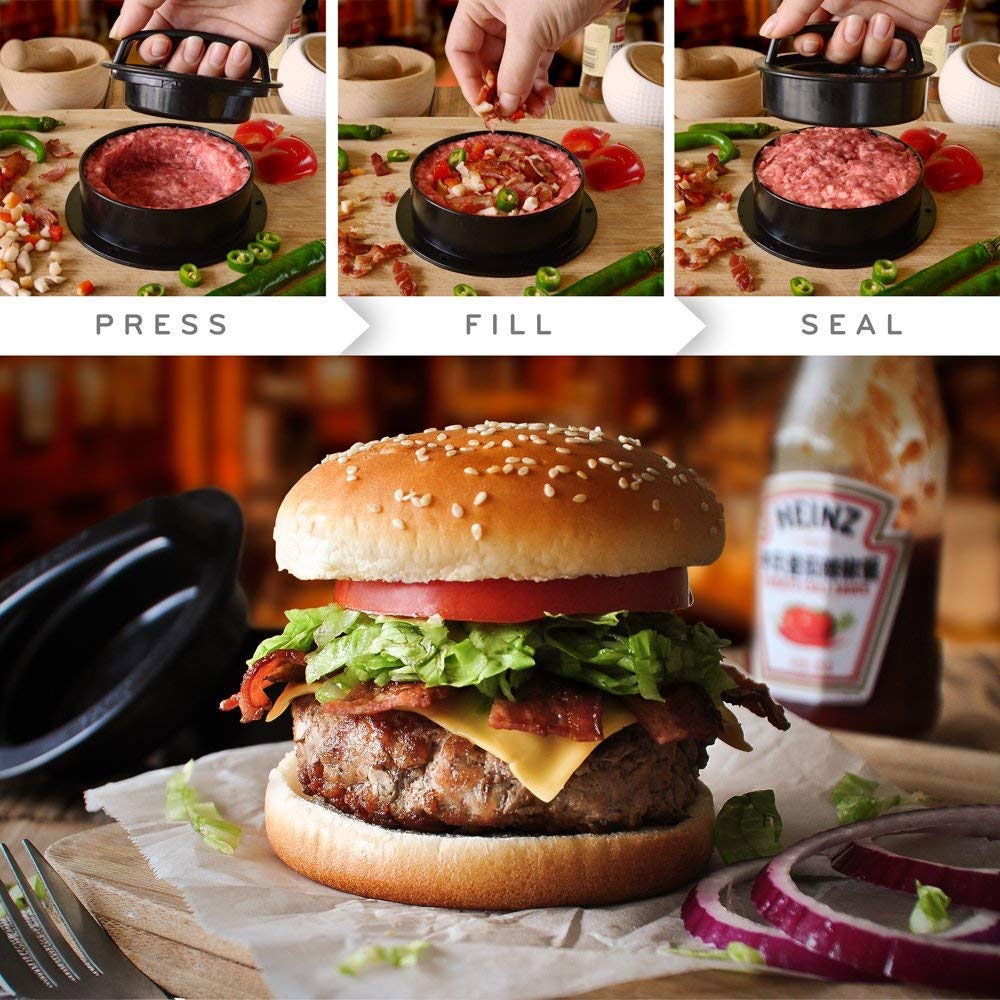 2in1 Burger Presse Burgerform Küchenhilfe Fleisch Hamburgerpresse - Schwarz