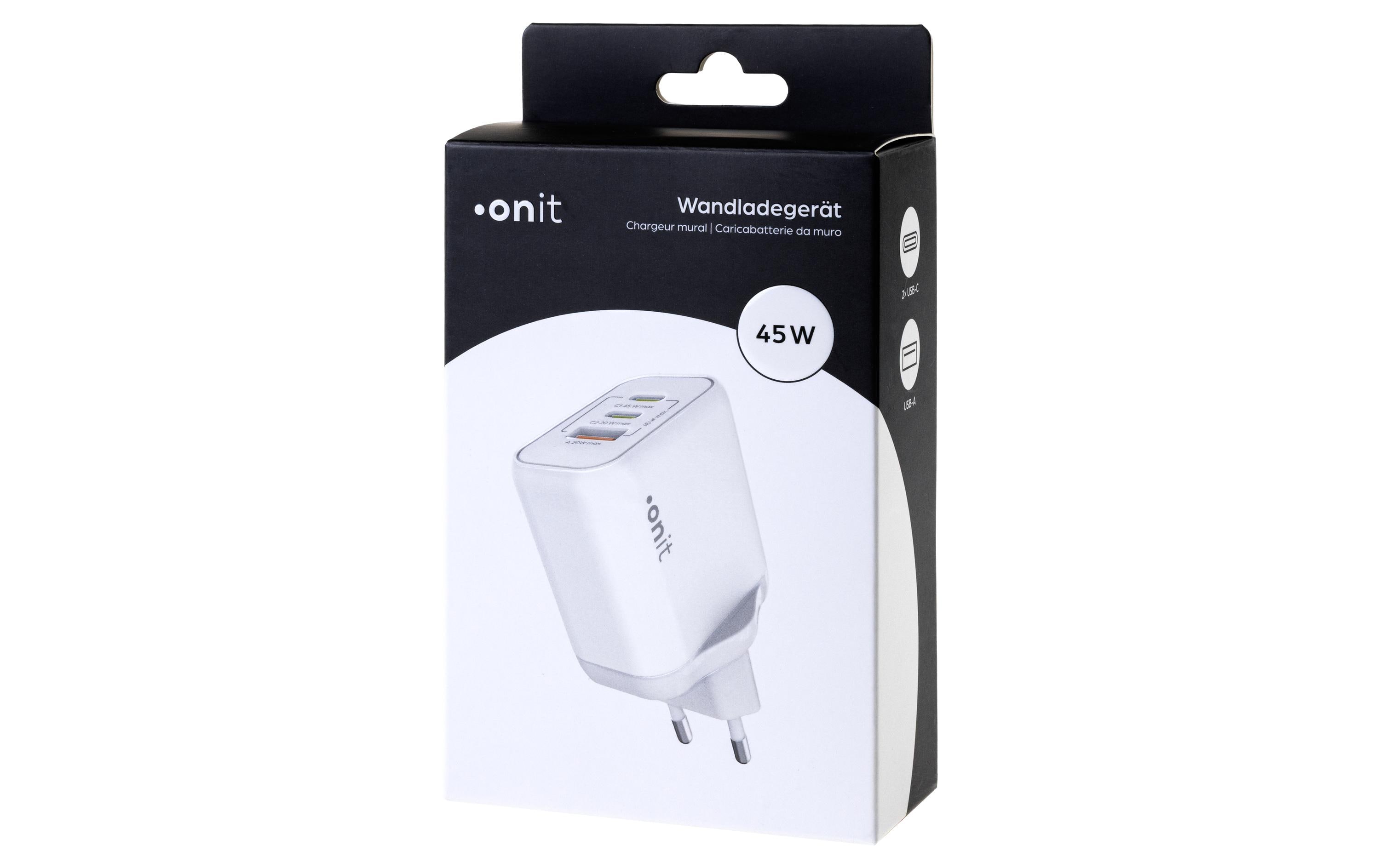 USB-Wandladegerät Triple 2C1A 45 W GaN WeissLadeadapter mit zwei USB-C-Ports und einem USB-A-Port