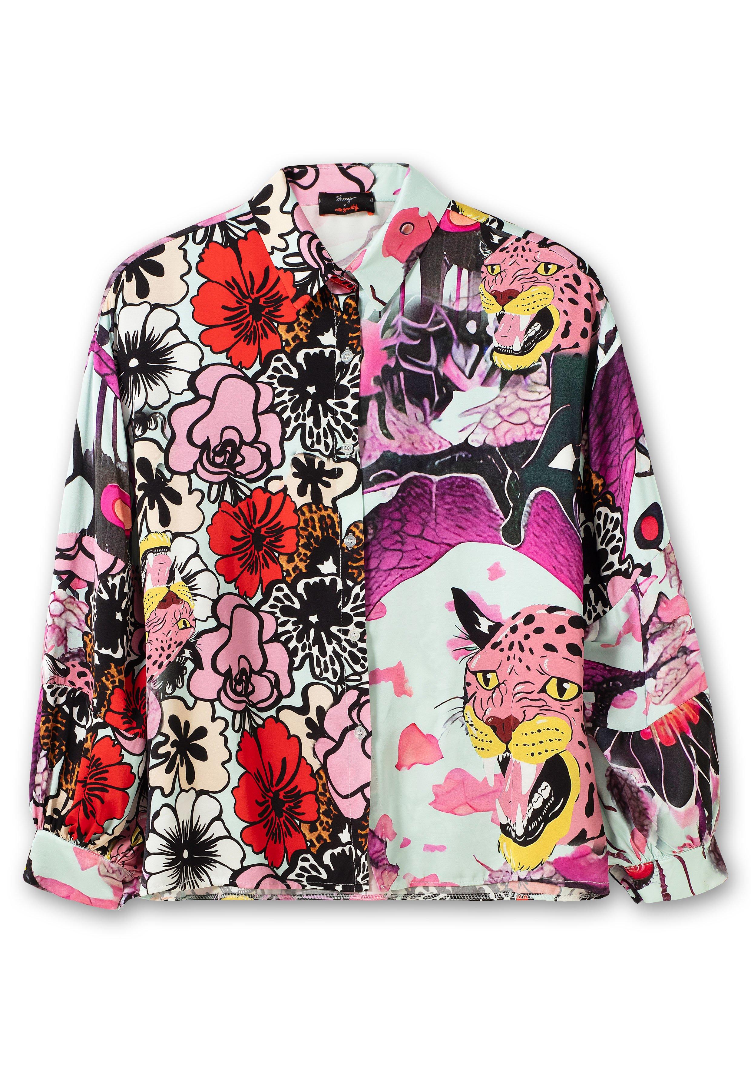 Tunika aus Viskose-Satin, im Multicolor-Muster