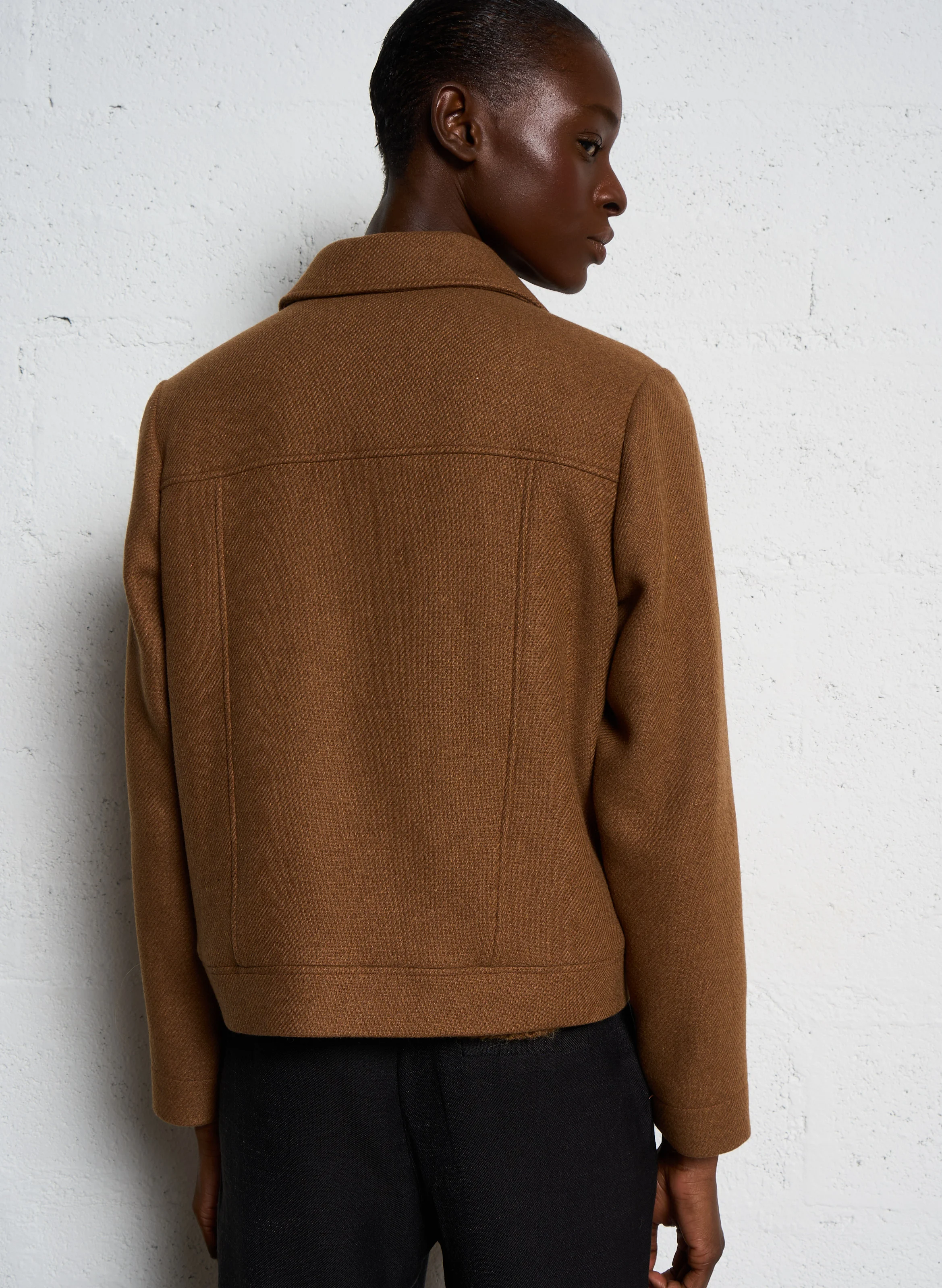 Manteau court fourré en laine mélangée | Marron