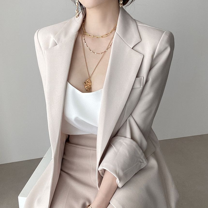 darkroesin - Blazer met inkeping, revers en strikceintuur