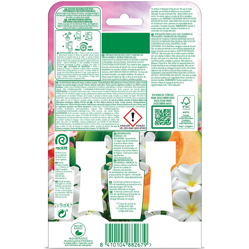 AMBIENTADOR ELÉTRICO AIR WICK RECARGA DELICIA VERÃO 2X19 ML