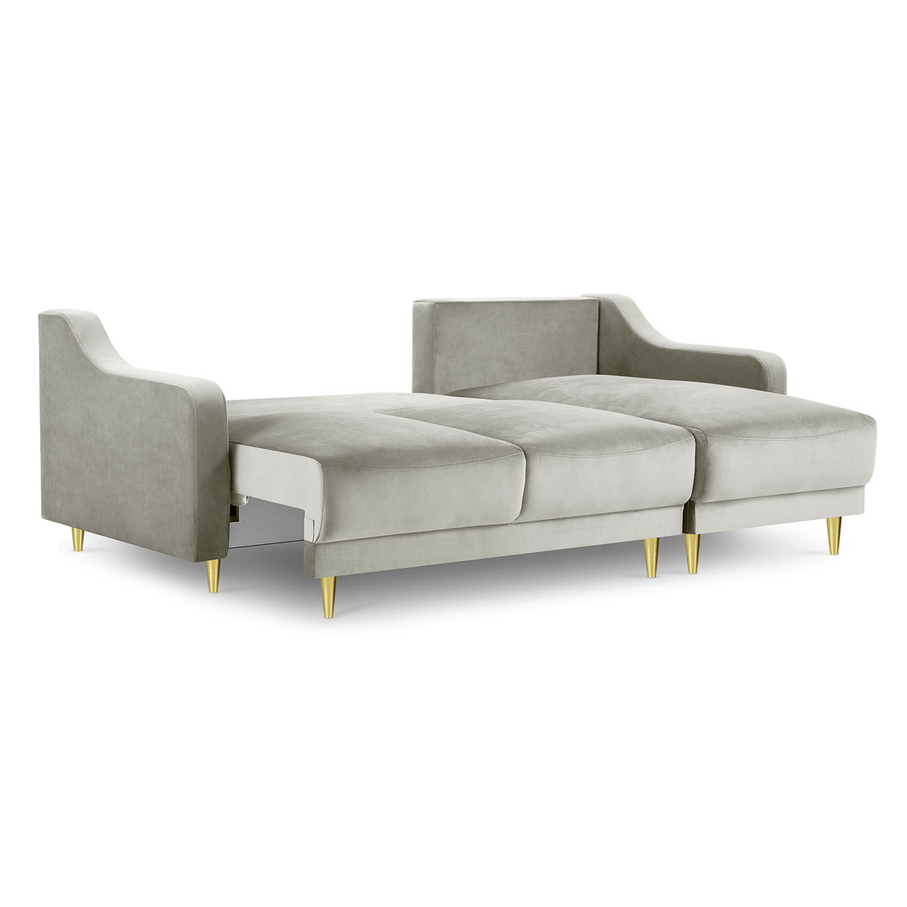 Mazzini Sofas Canapé d'angle droit Réversible Convertible & Coffre Freesia en Velours 4 Places beige - 220x150x90 cm