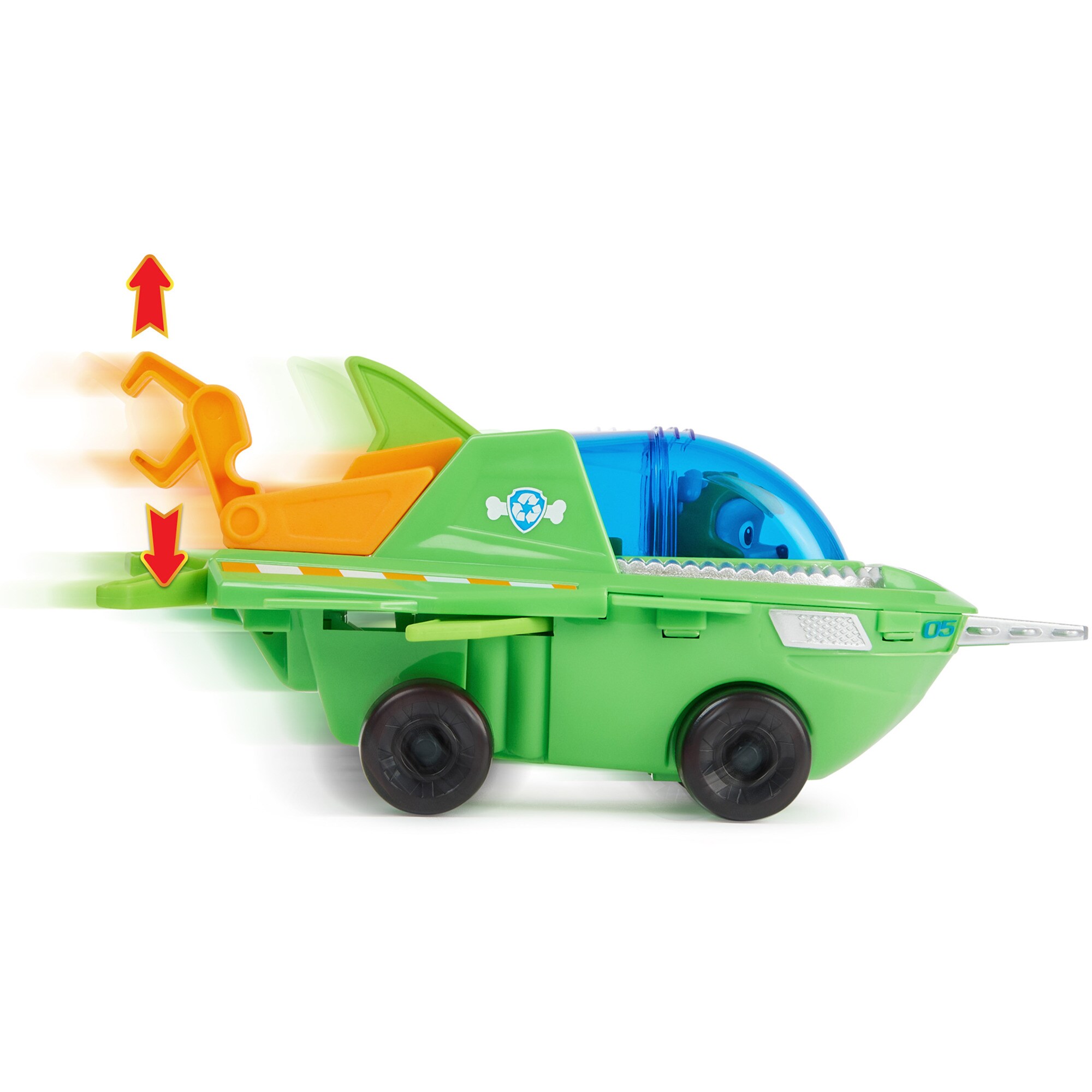 Spin Master Spielfahrzeug PAW Patrol Aqua Pups - Basis Fahrzeug im Sägefisch-Design mit Rocky-Welpenfigur