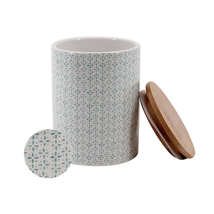 Pot en céramique Ornami motif en vert avec couvercle en bambou Johan 0,95 L