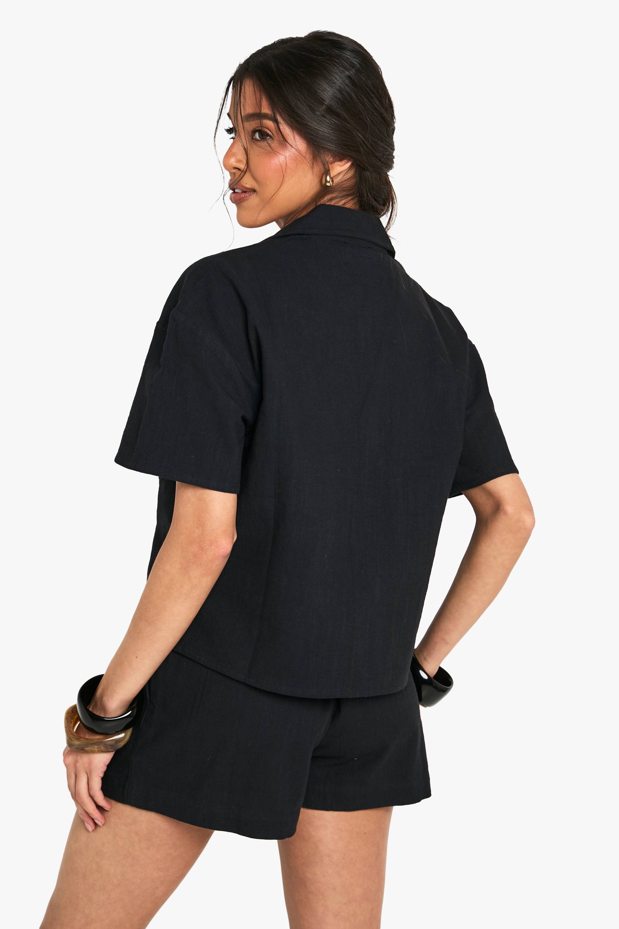 boohoo Chemise à manches courtes effet lin