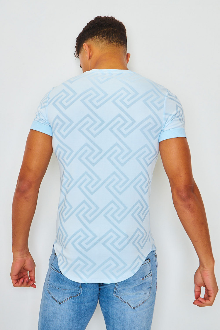 T-shirt bleu ciel motif grec