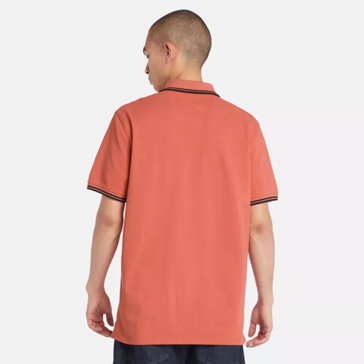 Polo à liseré en piqué pour homme en orange