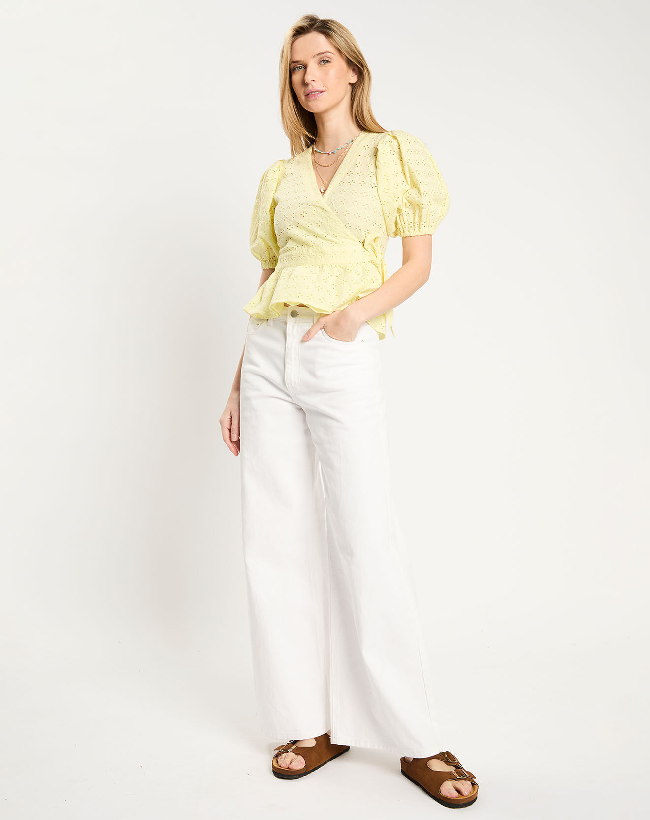 Scotch & Soda Top en broderie Anglaise jaune pâle