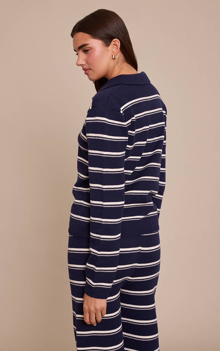Bleu Marine Haut En Maille Rayé Style Rugby