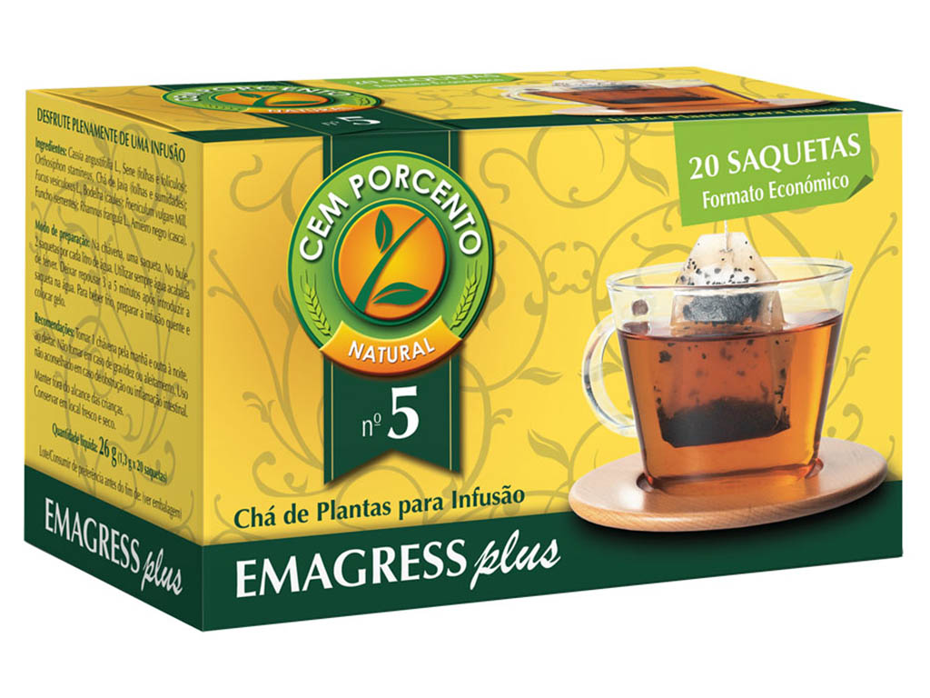 CHÁ CEM PORCENTO Nº5 EMAGRESS PLUS 20 SAQUETAS