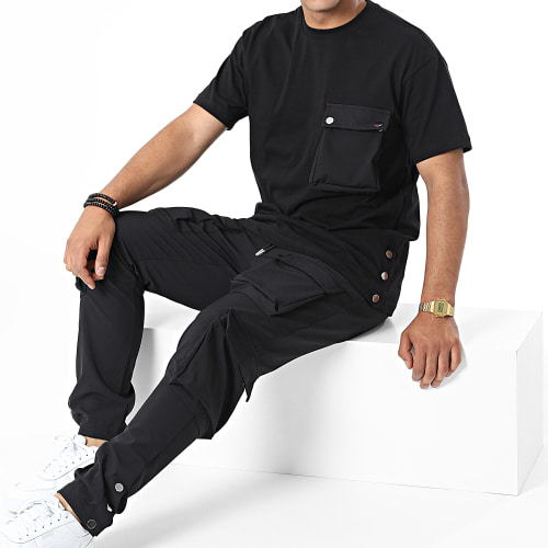 Ensemble Tee Shirt Poche Et Pantalon Jogging LL603 Noir