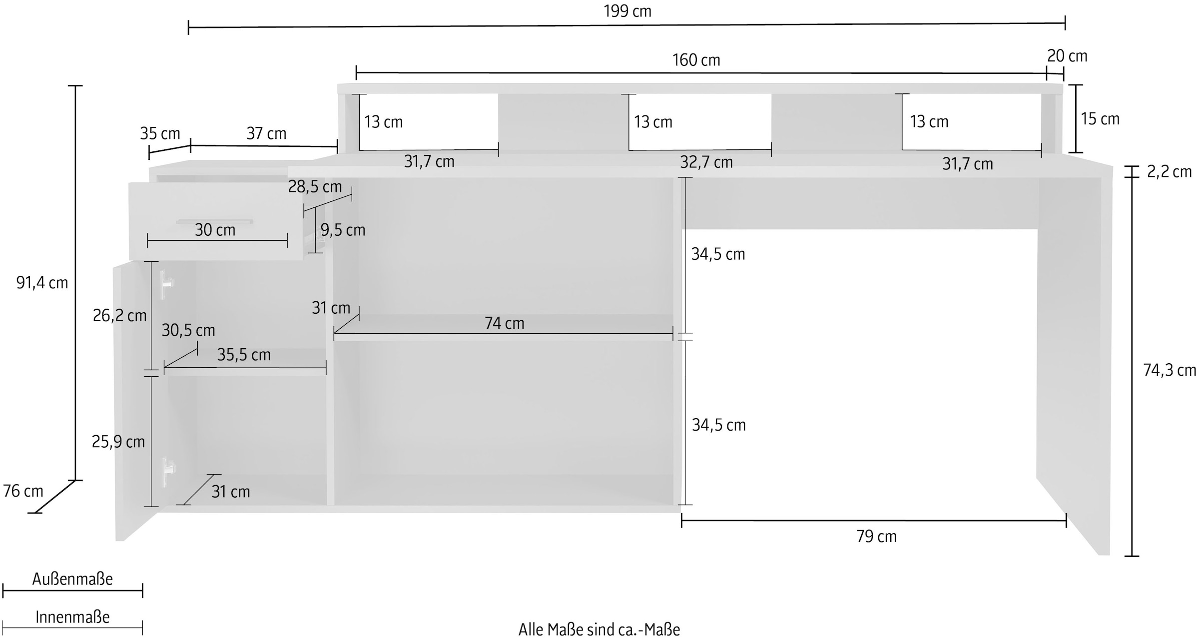 INOSIGN Schreibtisch »Chester« 2 Stk. tlg. Gamingtisch mit Lowboard - Arbeitstisch Masse (B/T/H) 160/115/92 cm