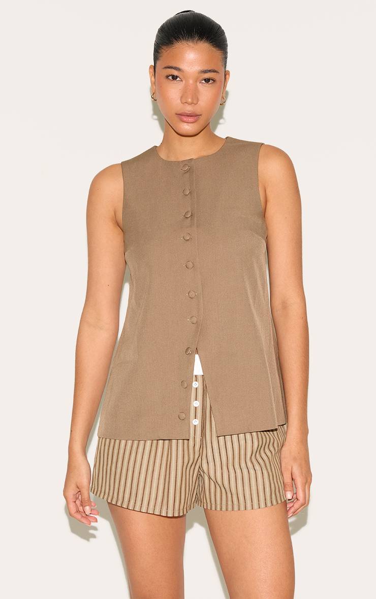 Champignon Gilet Long Tissé Boutonné