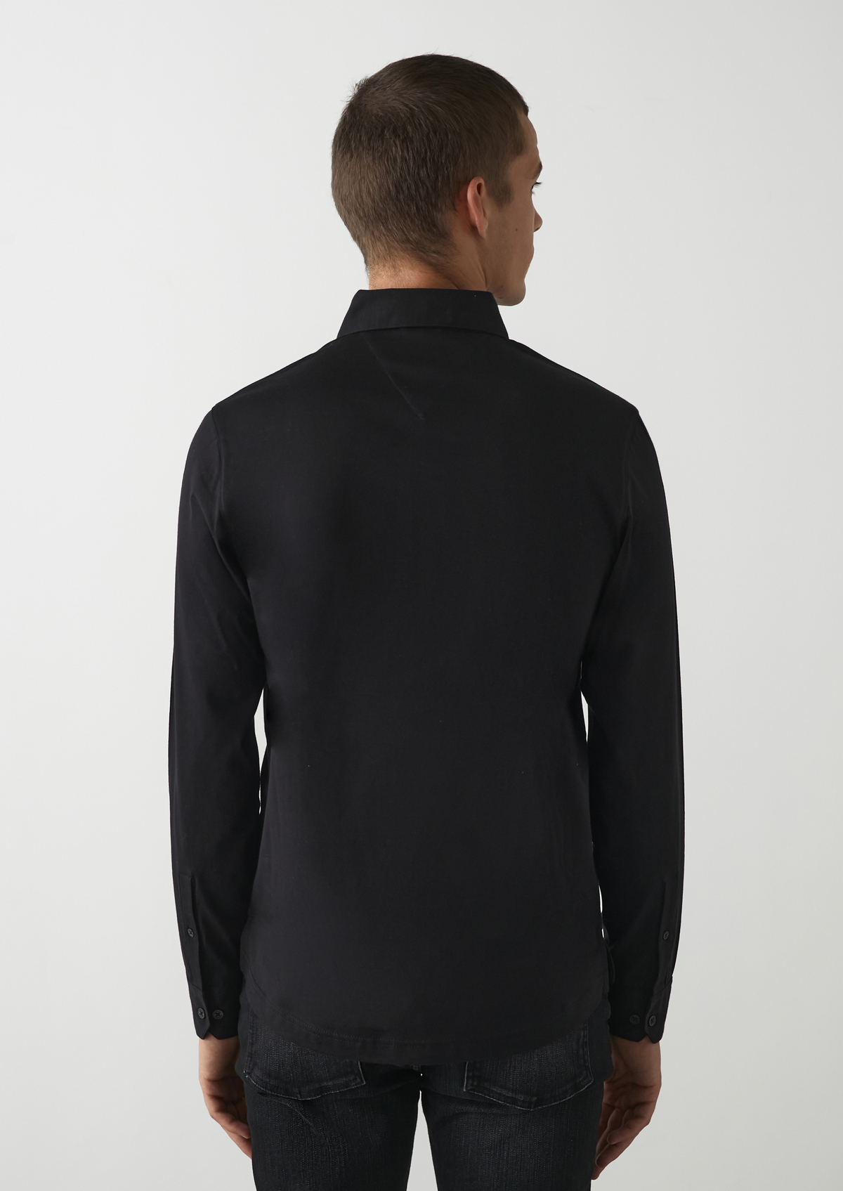 Polo manches longues Slim en coton uni noir