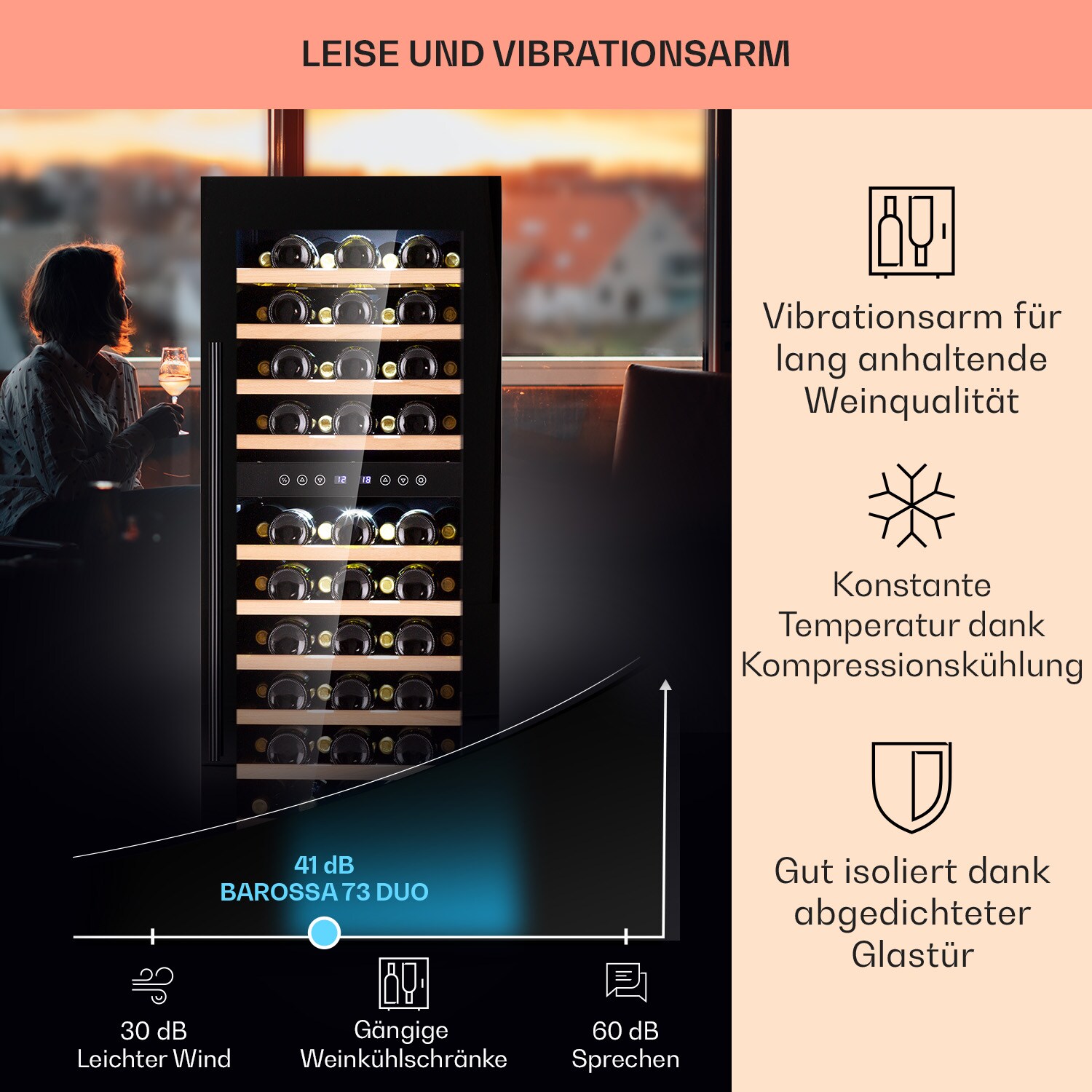 Barossa 73 Duo Weinkühlschrank 2 Zonen 192 Ltr 73 Fl Touch-Display 73 Liter
