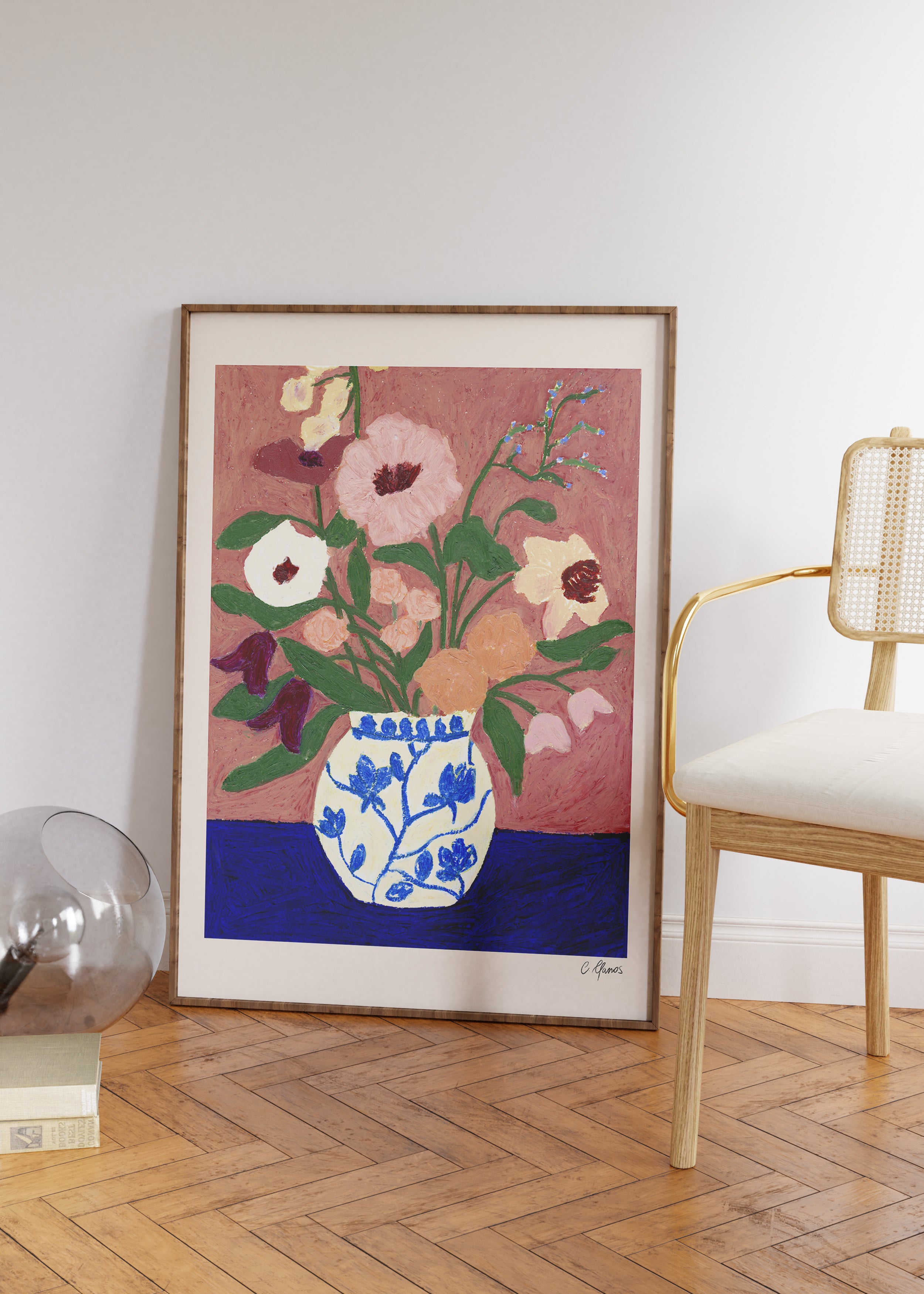 Poster & Frame  Flowers on Blue Table - 50 x 70 cm