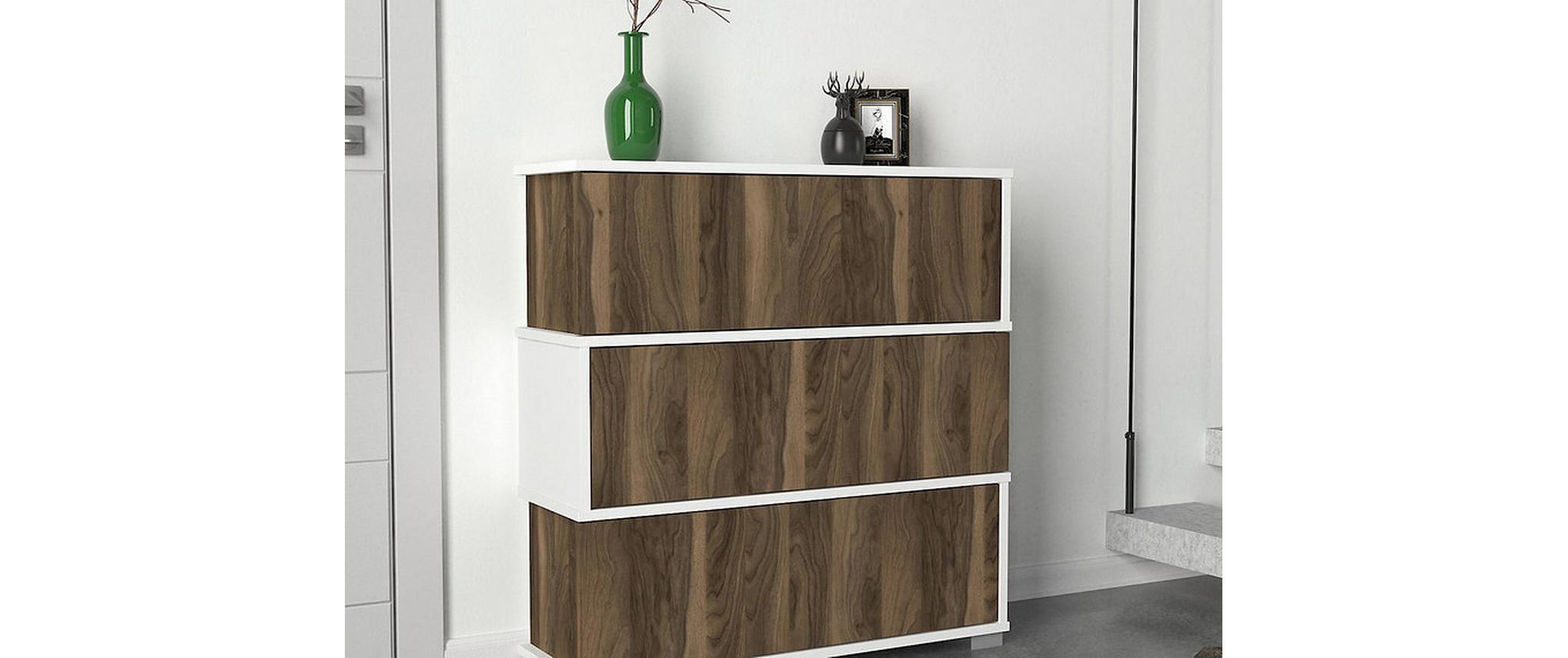 Schuhschrank Napolyon 90 x 93 x 30 cm, Walnuss/Weiss<br>Schuhorganizer