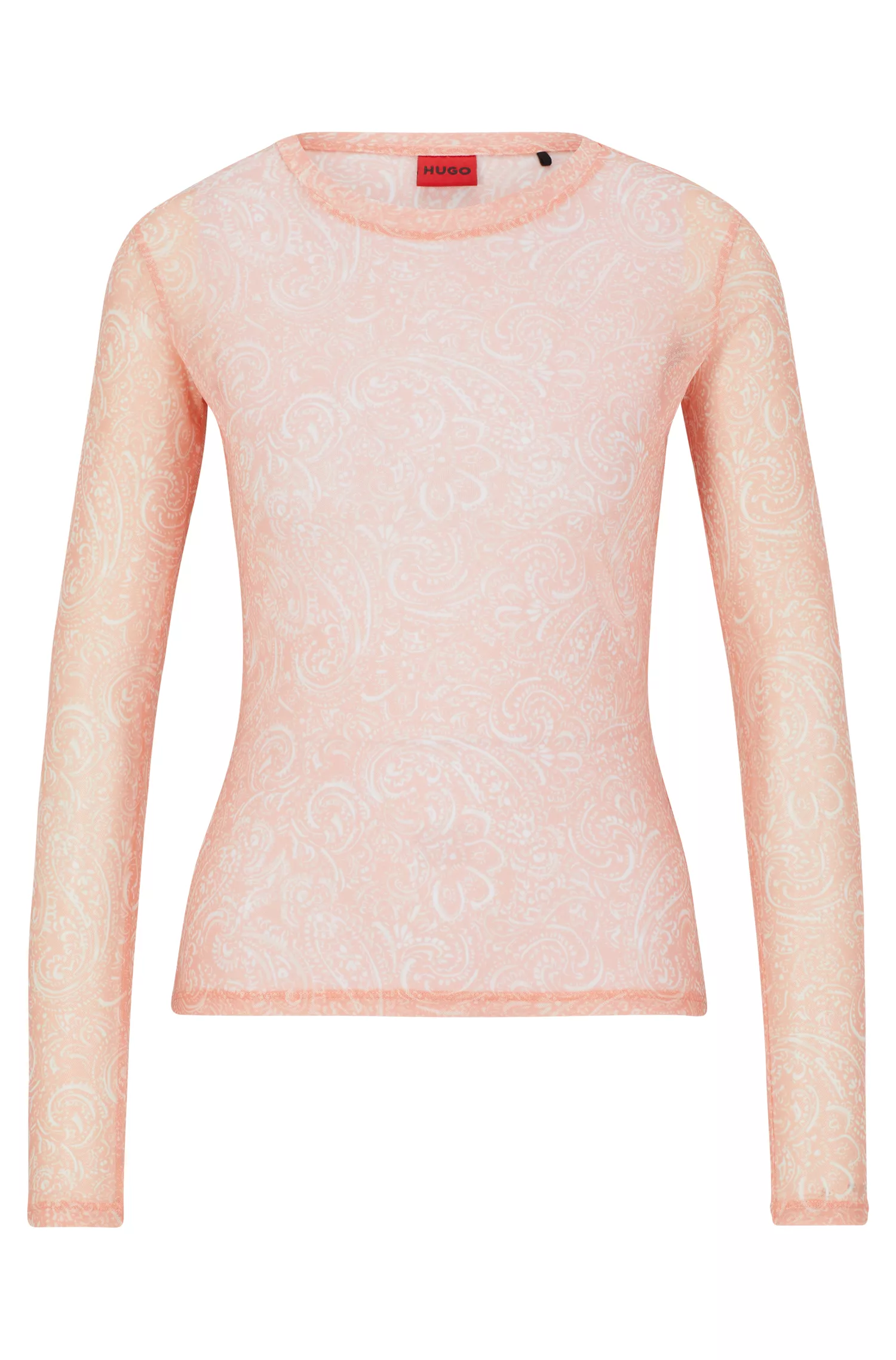 Blusa de manga comprida HUGO vermelha em malha elástica com estampa moderna.