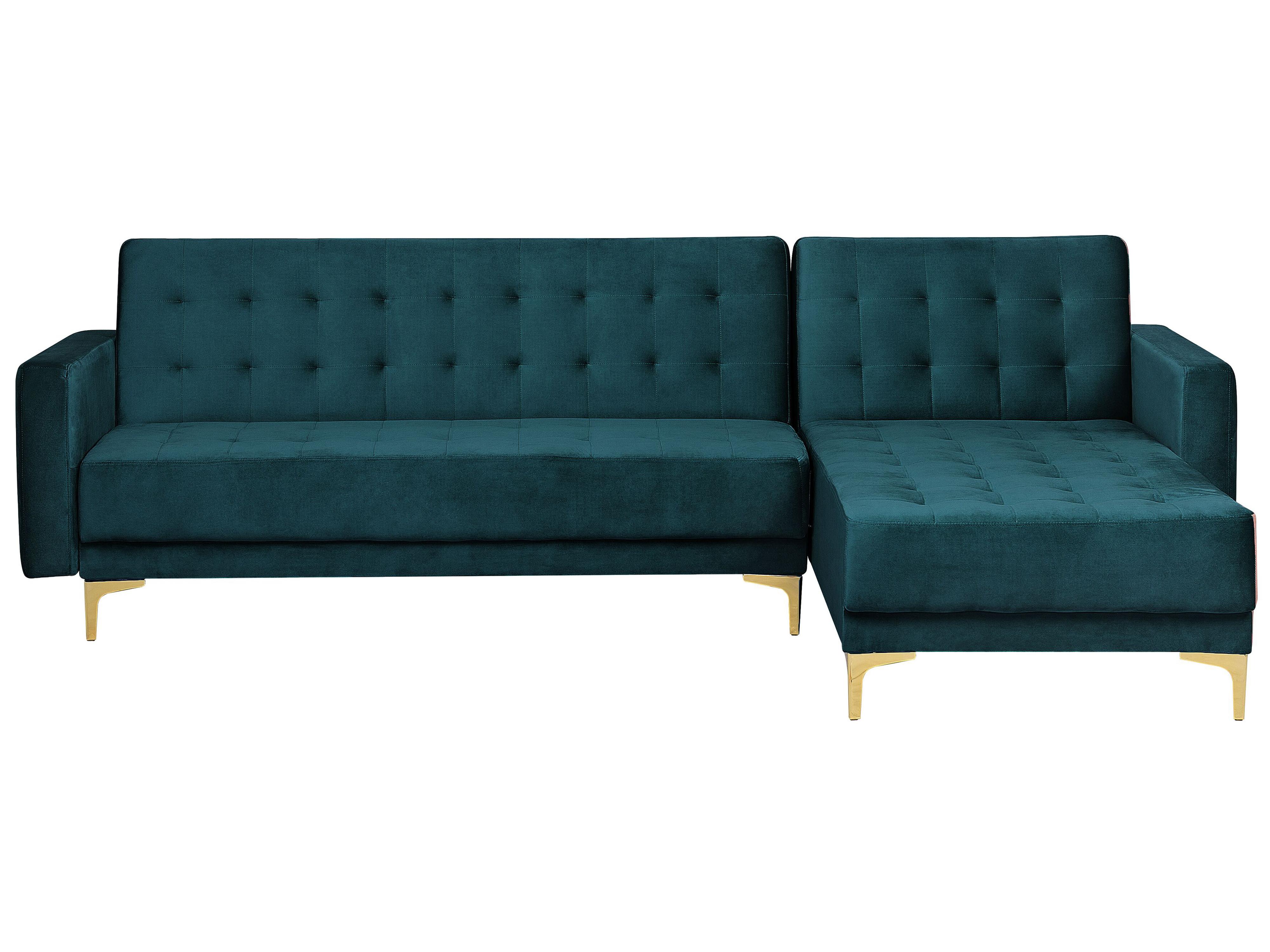 Modulaire hoekslaapbank 4-zits ABERDEEN Fluweel Groenblauw linkszijdig
