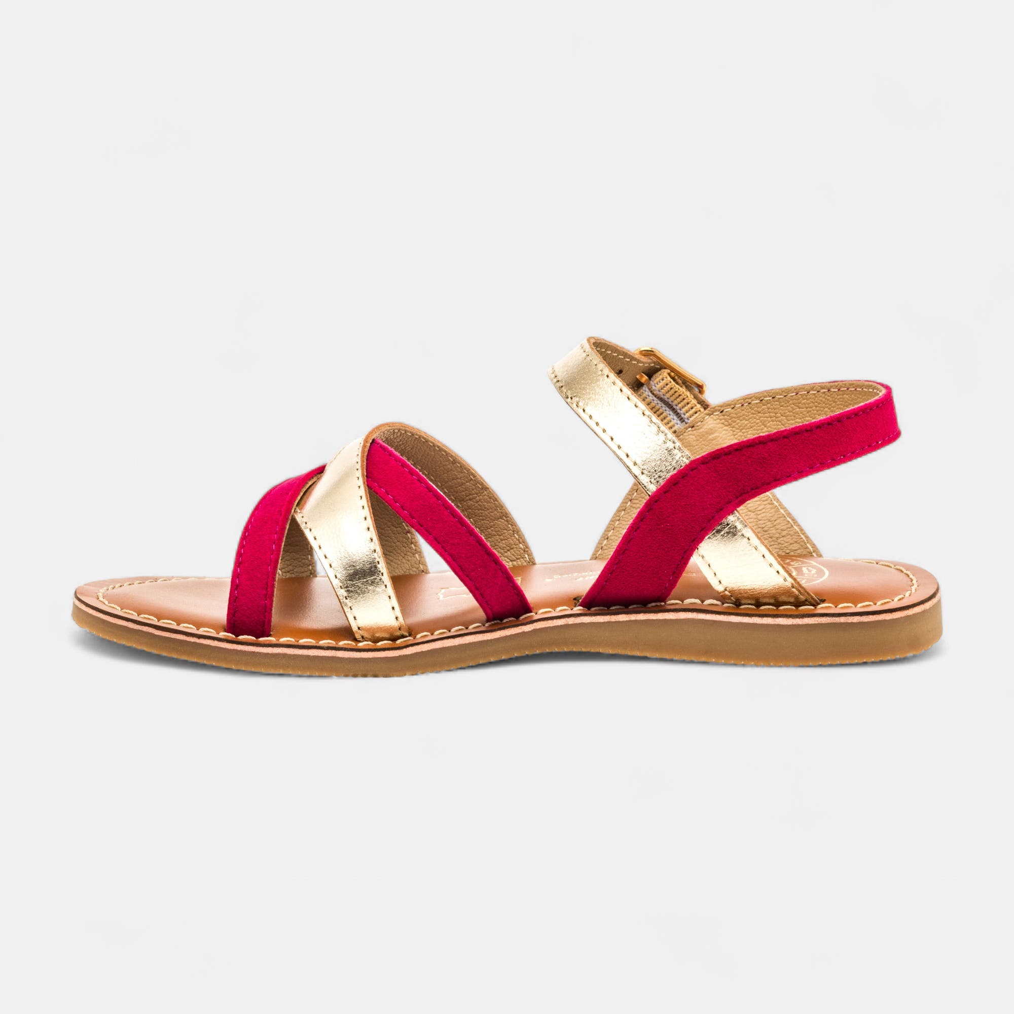 Nu-pieds Fille en cuir fuchsia