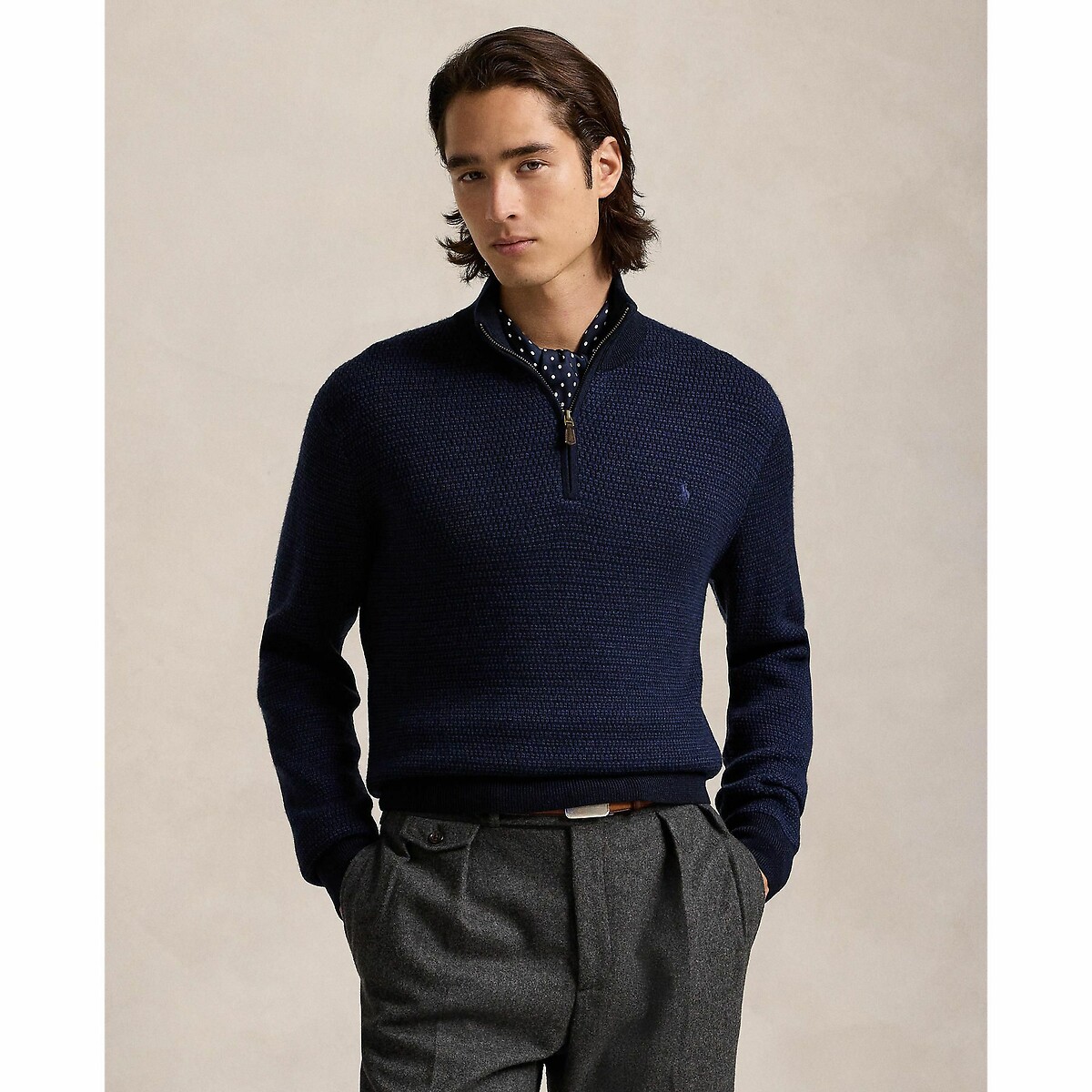 POLO RALPH LAUREN<br>Suéter com gola marinheiro em lã merino