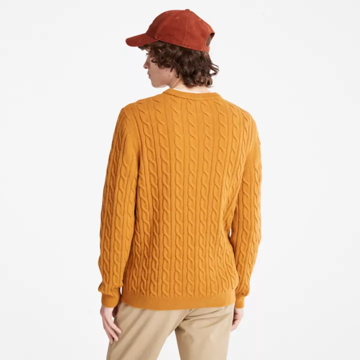Suéter Phillips Brook de malha trançada para homem, na cor amarelo escuro.